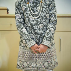 Classic designer sherwani for kids, matching pyjama and necklace, Jaipur shop
