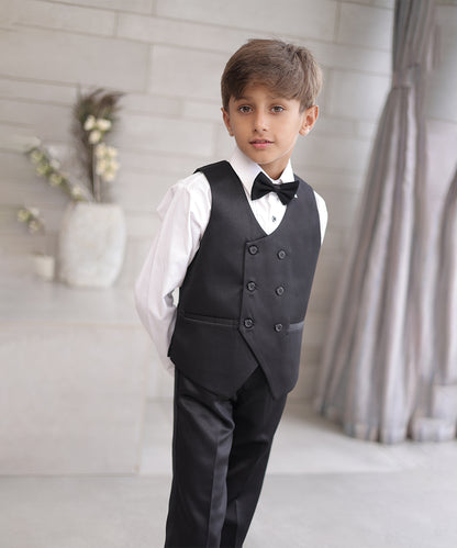 Kids black tuxedo partywear suit set for weddings in Jaipur store