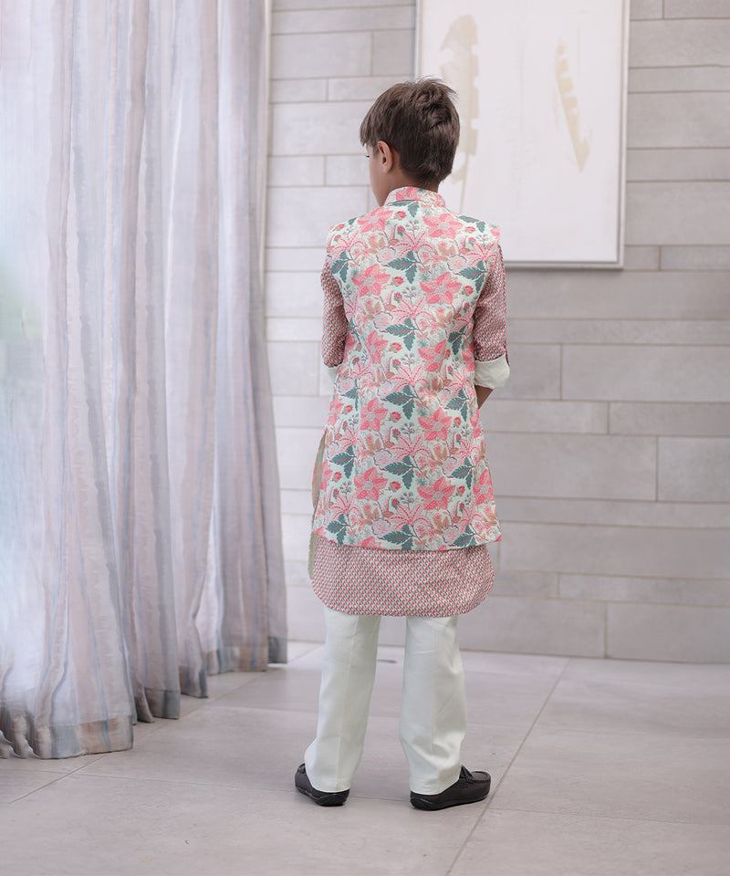 Full-length kids kurta pyjama with designer waistcoat, Jaipur kidswear