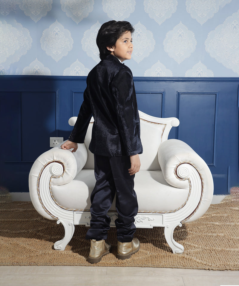 Premium kids navy velvet coat pant Jaipur best children clothing