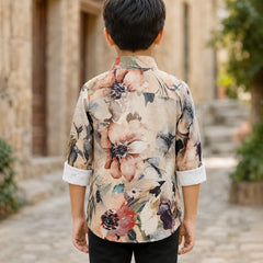 Boys Cream Printed Shirt For Party