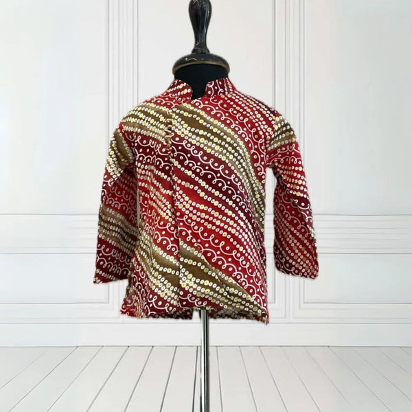 Smart infant dhoti kurta set, designer bandhani print, Jaipur best children shop