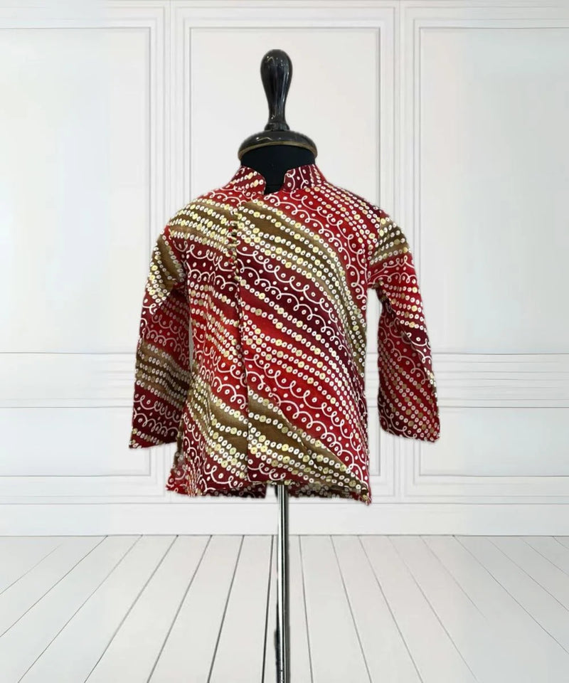 Smart infant dhoti kurta set, designer bandhani print, Jaipur best children shop