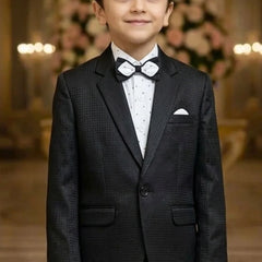 Charcoal Black Boys Partywear Tuxedo Suit Set | Jaipur