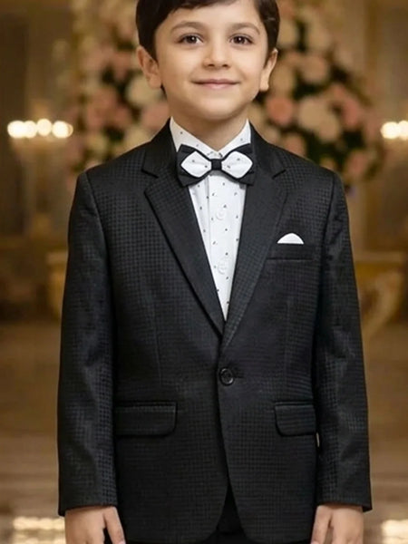 Charcoal Black Boys Partywear Tuxedo Suit Set | Jaipur