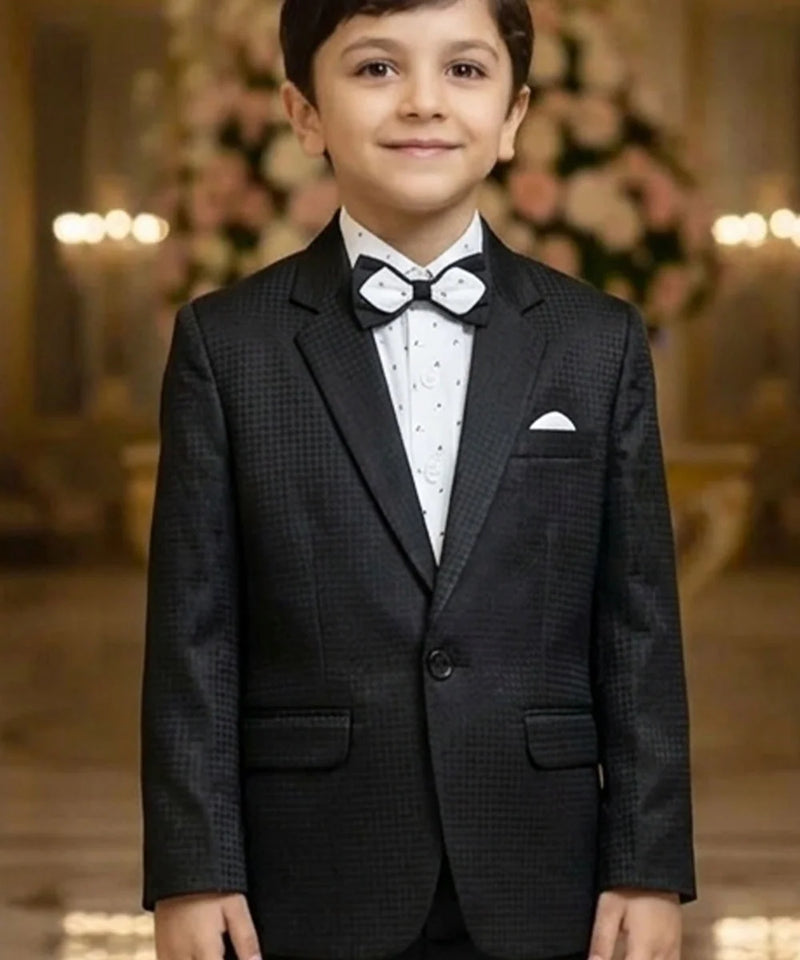 Charcoal Black Boys Partywear Tuxedo Suit Set | Jaipur