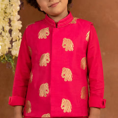 Red printed Jacket Kurta Pyjama Set