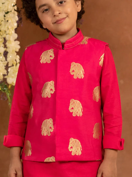 Red printed Jacket Kurta Pyjama Set