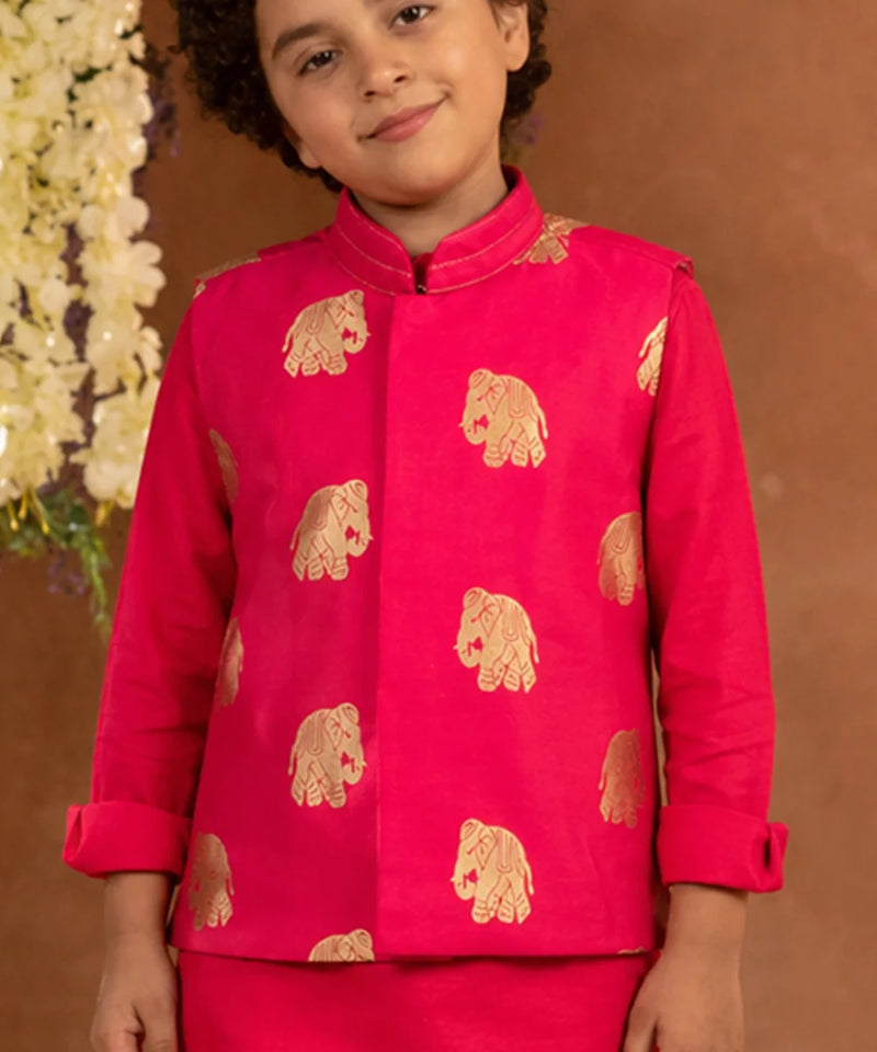 Red printed Jacket Kurta Pyjama Set
