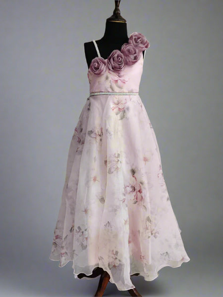 pink floral gown for girls 
