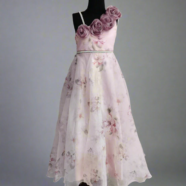 pink floral gown for girls 