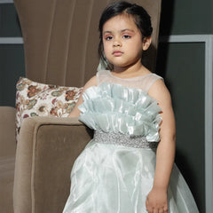 Princess gown dress for girls in pista green, full-length shimmer, Jaipur