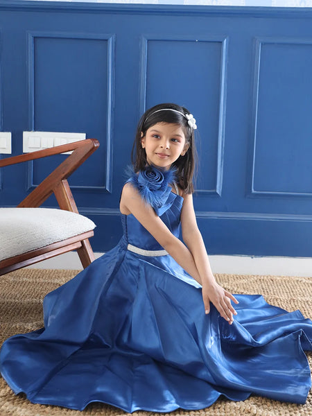designer navy blue long gown for girls 