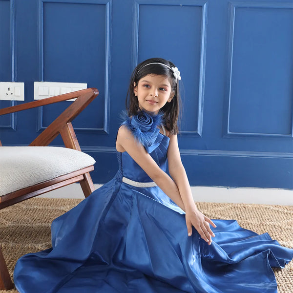 designer navy blue long gown for girls 