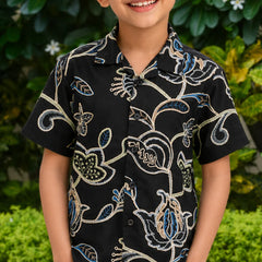 Boys Black Floral Printed Shirt