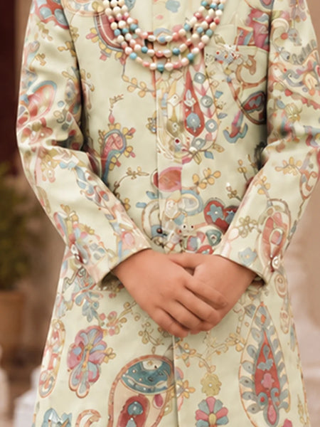 Close-up of boys' paisley print sherwani