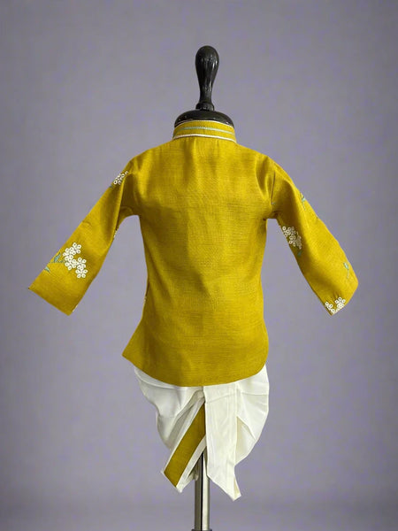 Buy mustard floral kurta dhoti set for infant boys online, Jaipur boutique