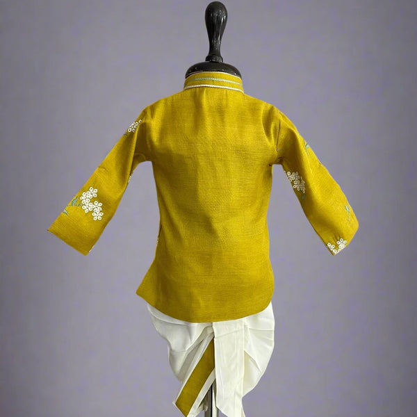 Buy mustard floral kurta dhoti set for infant boys online, Jaipur boutique