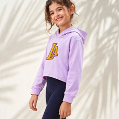 Girls' purple crop hoodie top for birthday parties, Devils N Angels Jaipur, view 2