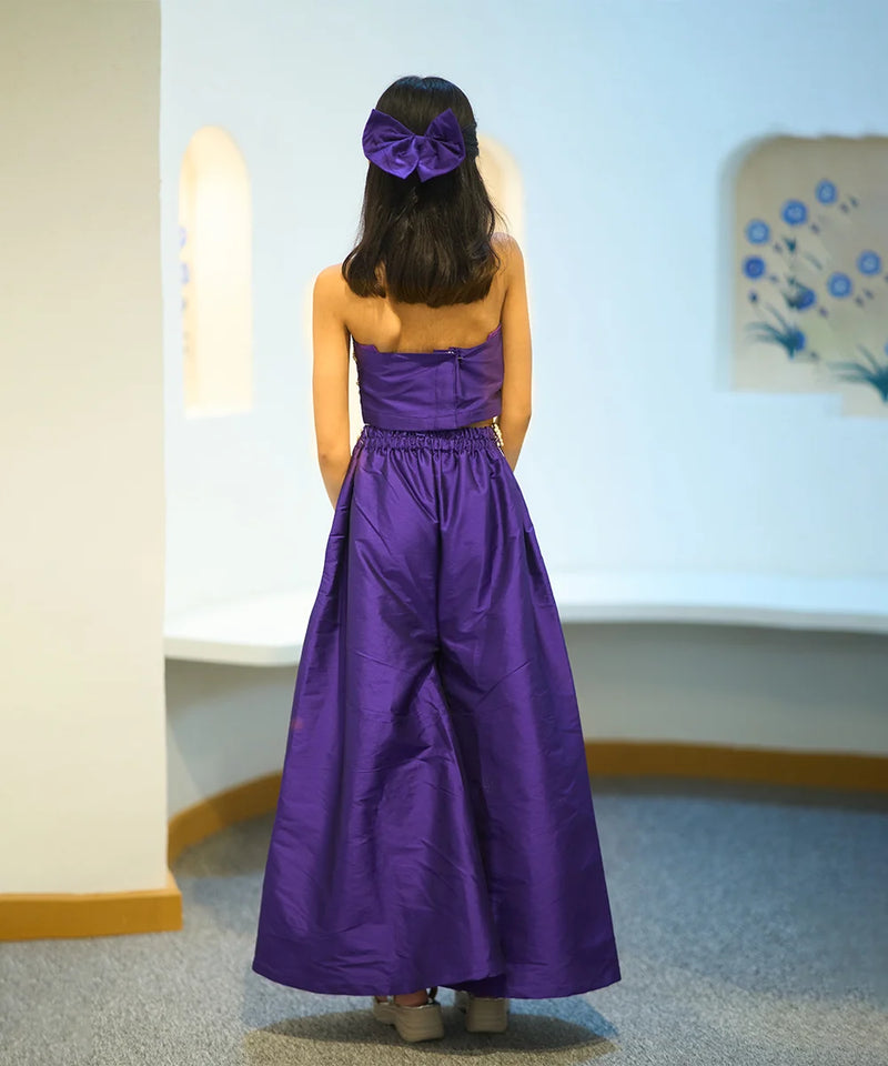 back view of purple co-ord set for girls 