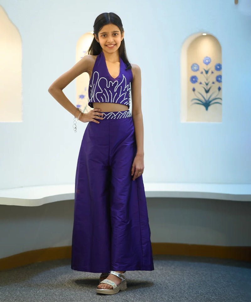 Pearl Embroidered Party Wear Co-ord for Little Girls