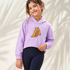 Girls' purple full sleeve crop hoodie top, front view, by Devils N Angels Jaipur