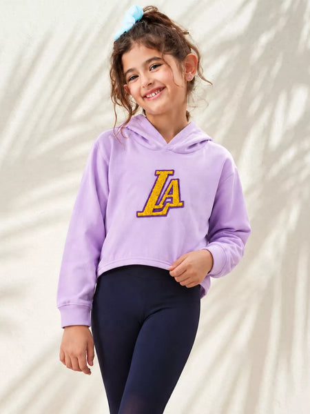 Girls' purple full sleeve crop hoodie top, front view, by Devils N Angels Jaipur