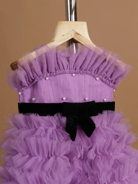 purple off shoulder frock for baby girls 