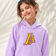 Girls' purple crop hoodie, trendy kids party wear, Devils N Angels Jaipur, view 4