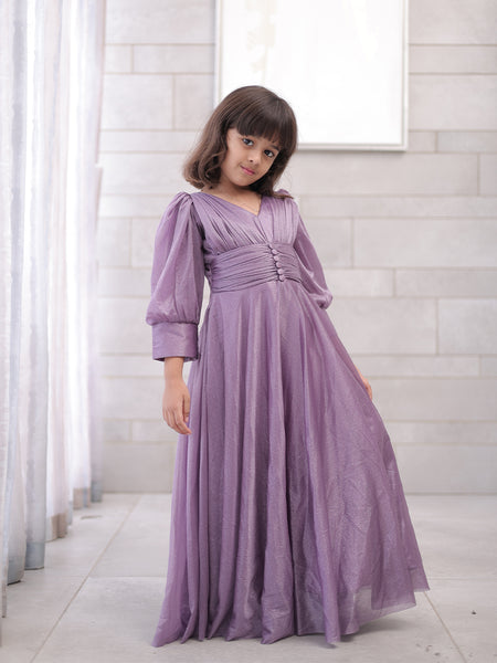 Purple party wear gown for girls, shimmer fabric, Jaipur kids fashion