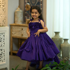Purple princess gown for girls with floral detail, Jaipur kids party dress