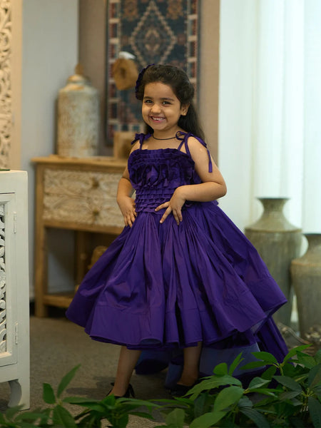 Purple princess gown for girls with floral detail, Jaipur kids party dress