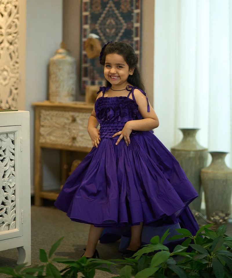 Purple princess gown for girls with floral detail, Jaipur kids party dress