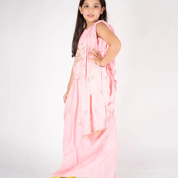 Readymade pink dhoti and crop top set for kids in Jaipur, party and festive wear