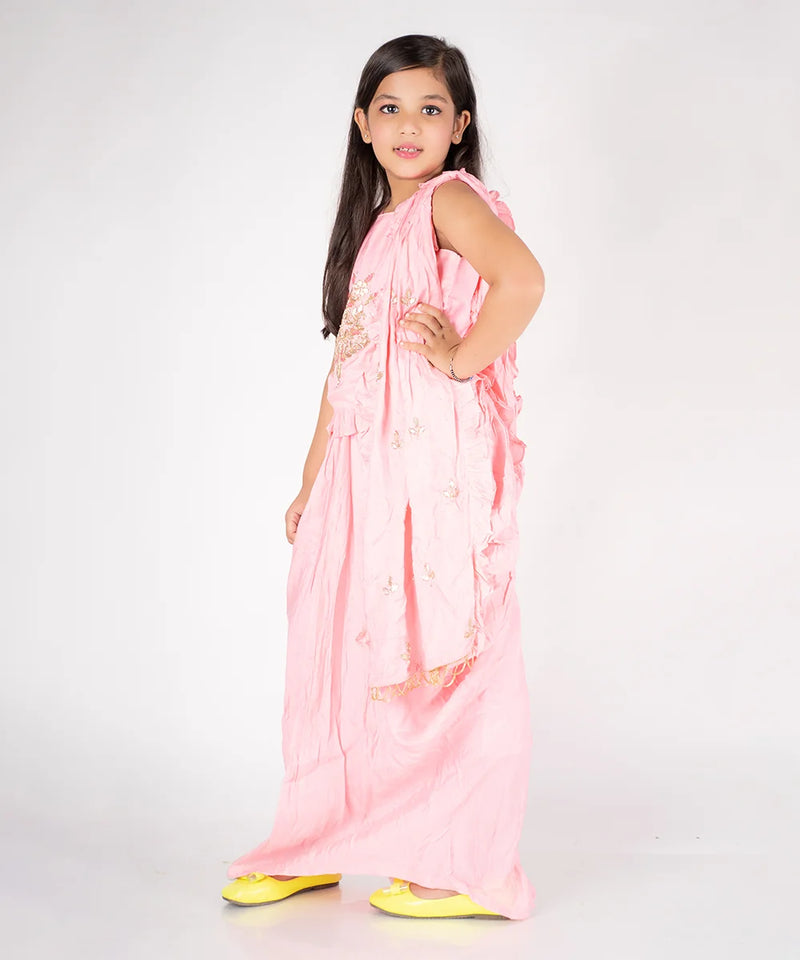 Readymade pink dhoti and crop top set for kids in Jaipur, party and festive wear