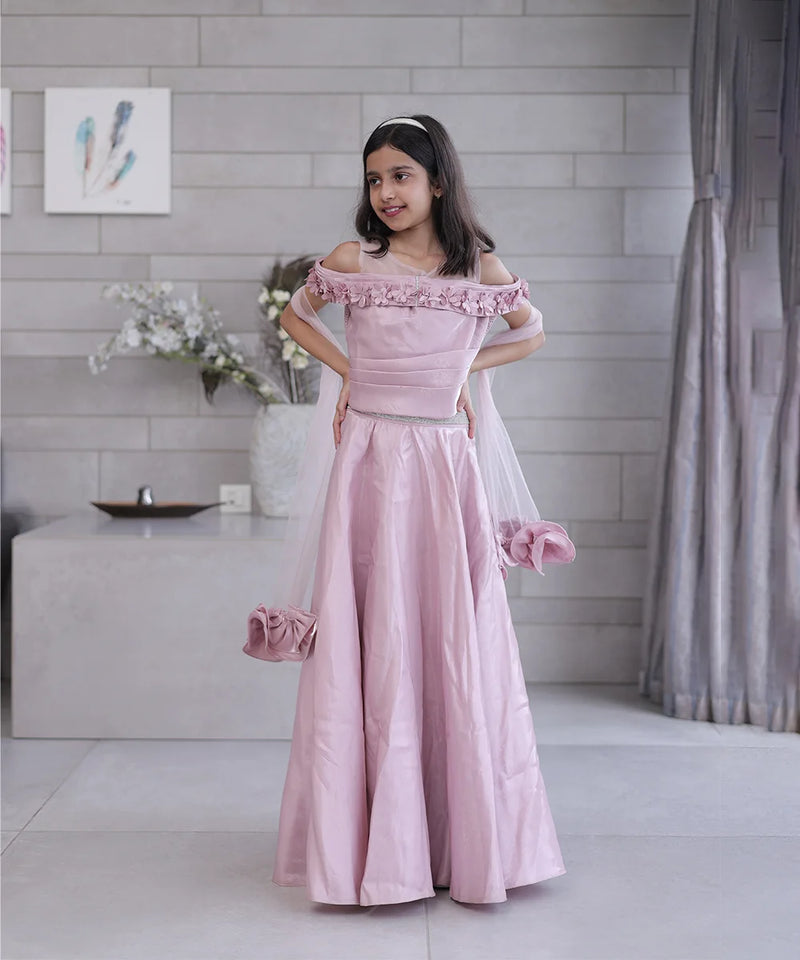 Readymade lehenga choli for kids in Jaipur with price, floral embellished blouse and flared skirt