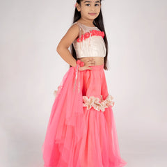 Readymade lehenga for kids in Jaipur with price, neon pink with flower detailing