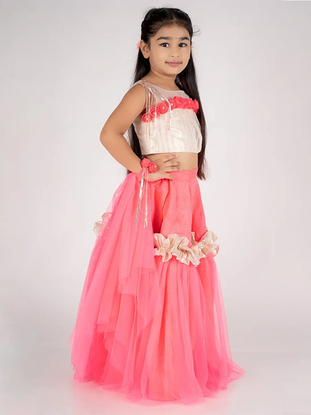 Readymade lehenga for kids in Jaipur with price, neon pink with flower detailing