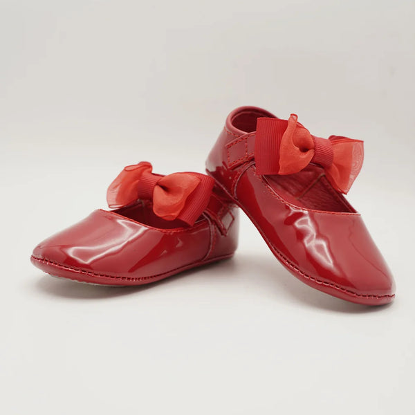 Red patent Mary Jane shoes for baby girls with double bow strap, Jaipur, ages 0–3 years