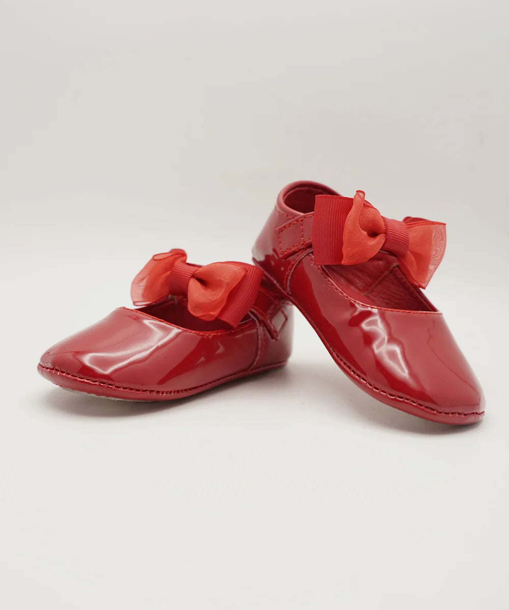 Infant Girls' Shiny Red Dress Shoes with Ribbon Bow (0–3 Years