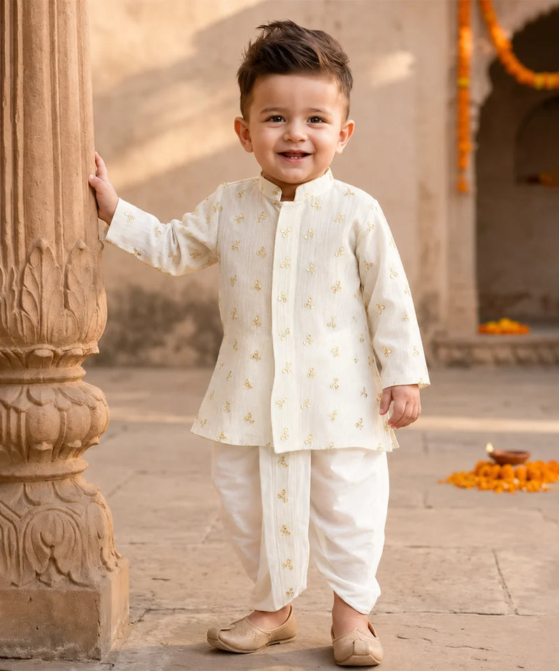 Stylish Cream Sequins Kurta Dhoti Set Jaipur