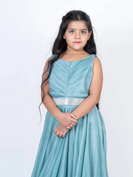 sea green shimmer full length gown for girls 