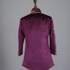 Self-textured velvet sherwani kurta pyjama set for kids, Jaipur collection