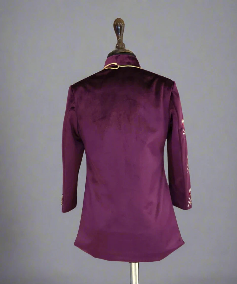 Self-textured velvet sherwani kurta pyjama set for kids, Jaipur collection