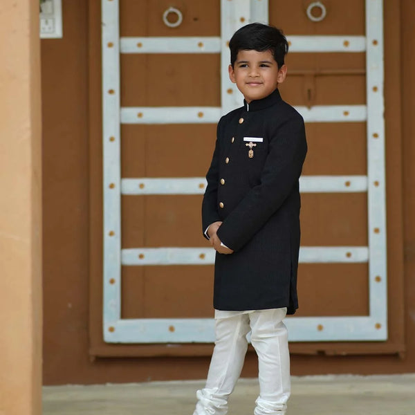 Designer achkan with broach and stand collar, boys party outfit, Jaipur