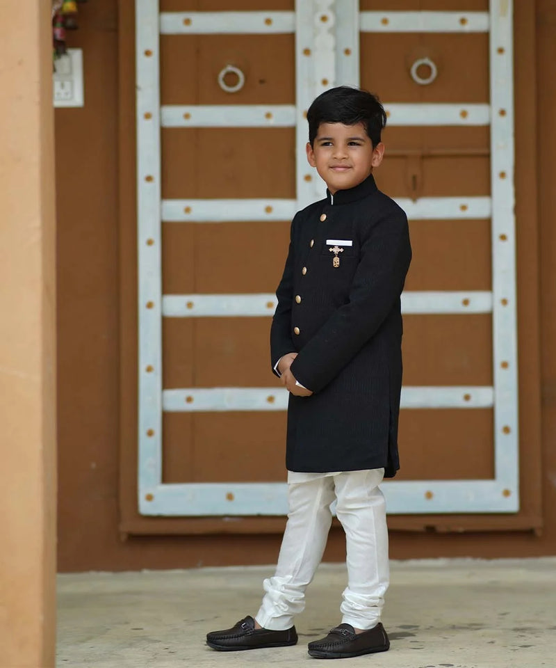 Designer achkan with broach and stand collar, boys party outfit, Jaipur