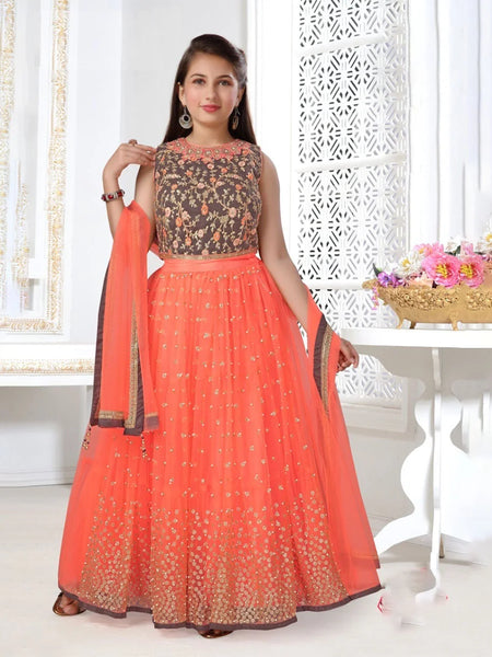 Best Jaipuri lehenga for kids wedding in Jaipur, peach and grey, ages 2–14 years