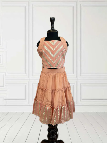 Sequin strap peach lehenga choli for infants, best wedding partywear for girls in Jaipur