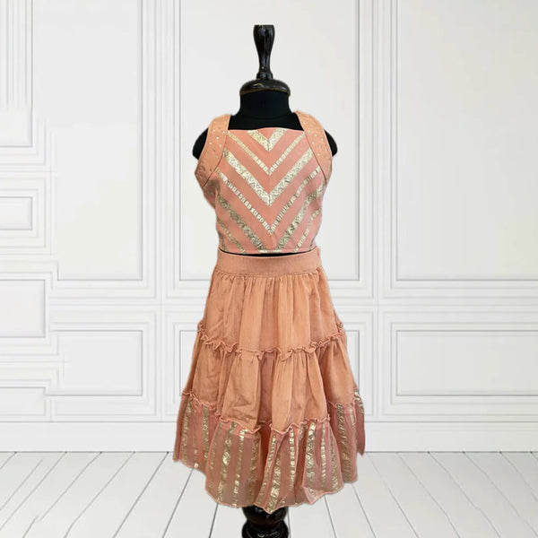 Sequin strap peach lehenga choli for infants, best wedding partywear for girls in Jaipur