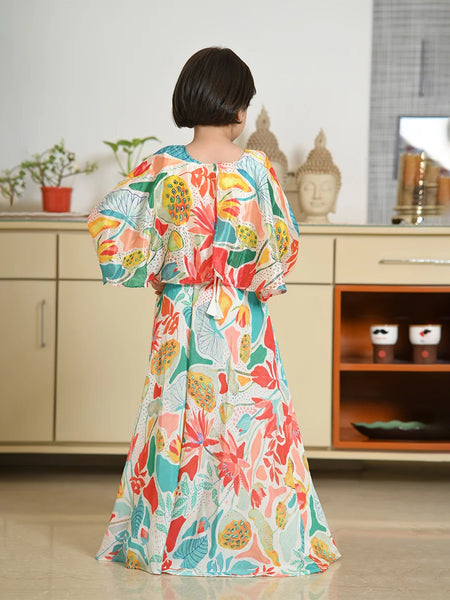Jaipur Kids' Designer Palazzo Set with Colorful Leaf Motif

